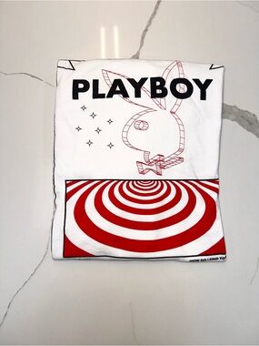 PLAYBOY White Tee with Red Spiral Target Graphic